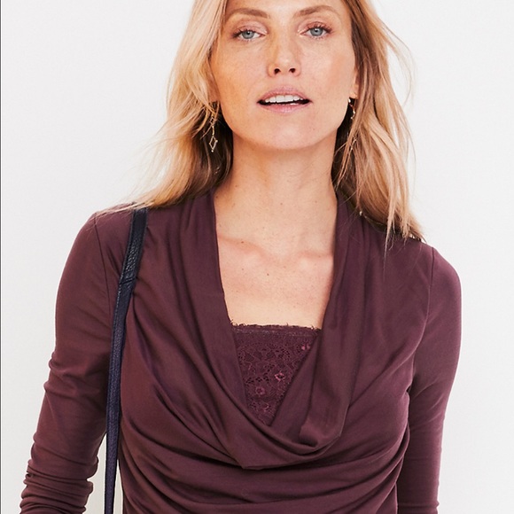 BOGO! Garnet Hill ‘Lace Inset Cowl Neck’ top - Picture 3 of 10